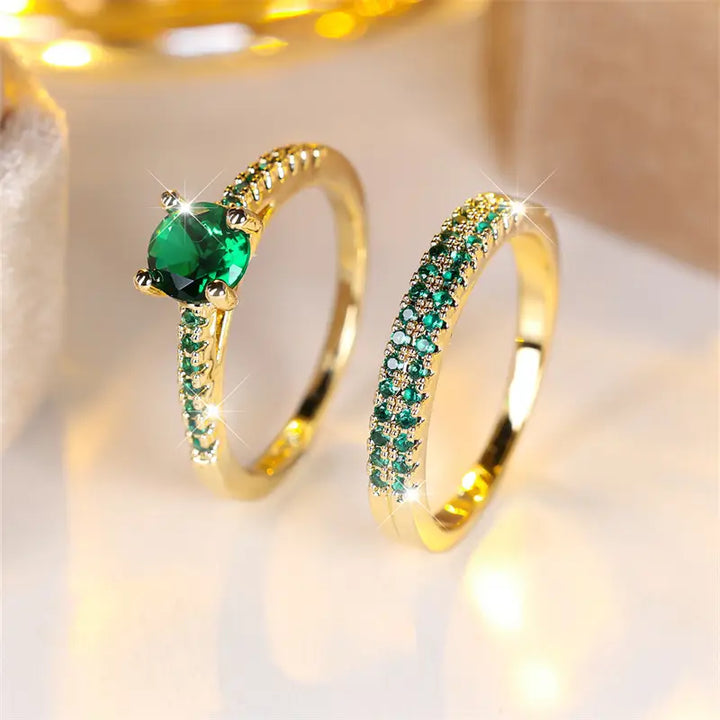 Set di Anelli Duo con Smeraldo in Oro
