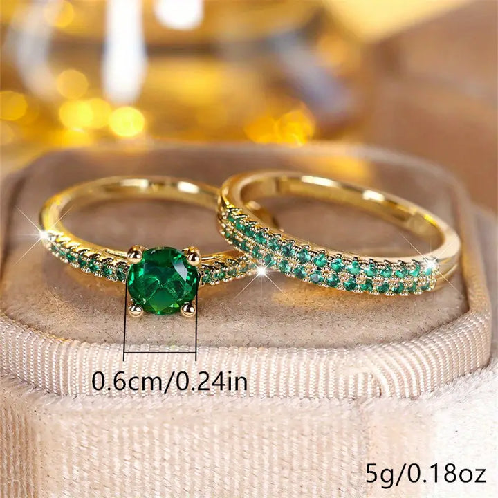 Set di Anelli Duo con Smeraldo in Oro