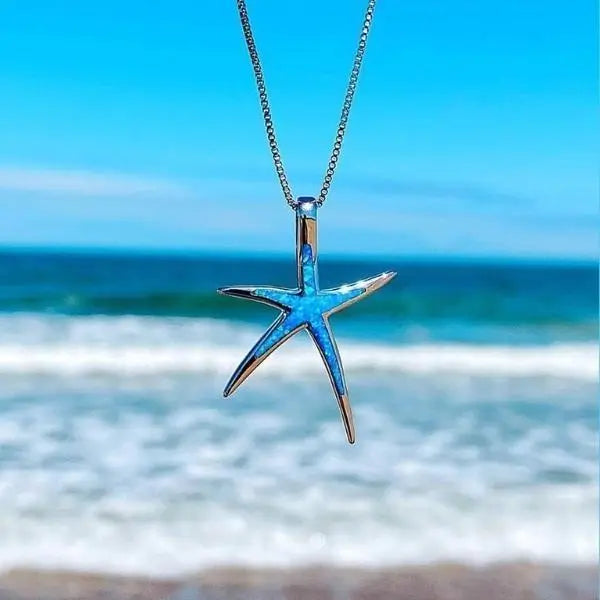 Collana con Ciondolo Stella Marina in Argento con Opale Blu