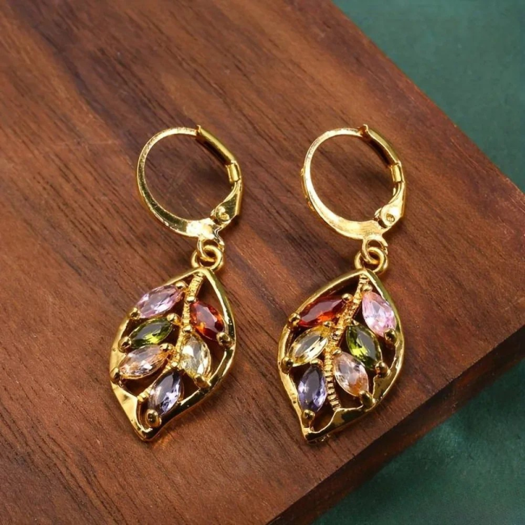 Orecchini Vintage a Foglia d'Oro Multicolore