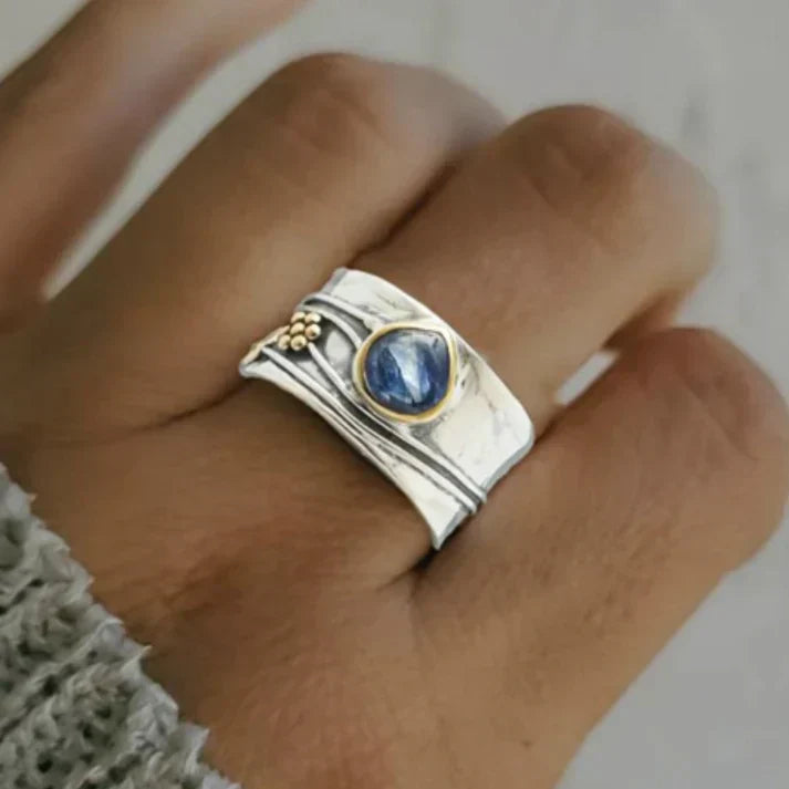 Anello Vintage con Zaffiro Blu Placcato Argento