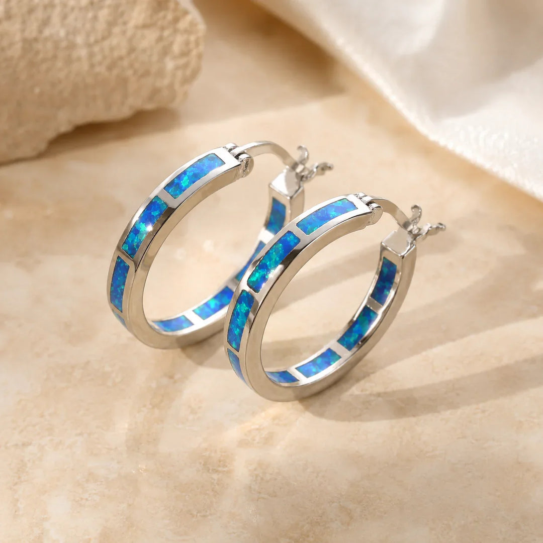 Orecchini Halo con Opale di Fuoco Blu