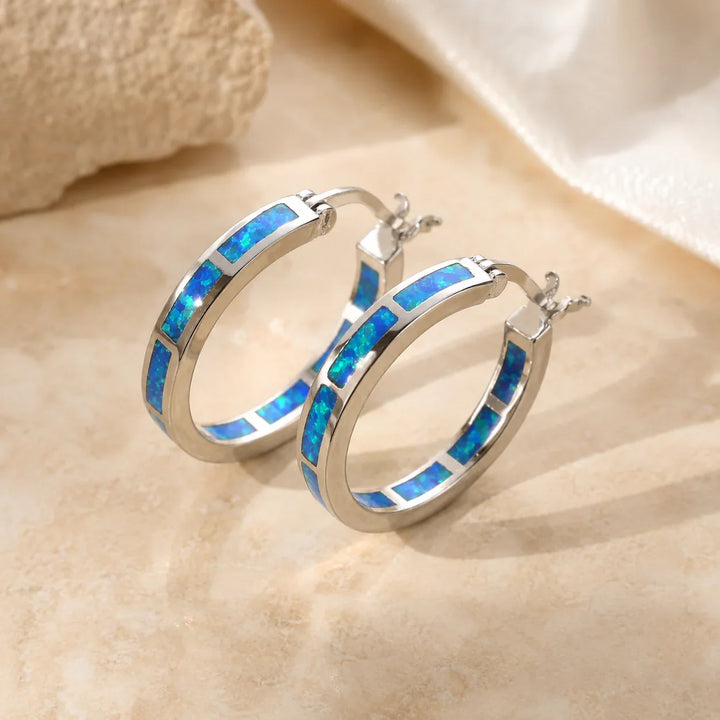 Orecchini Halo con Opale di Fuoco Blu