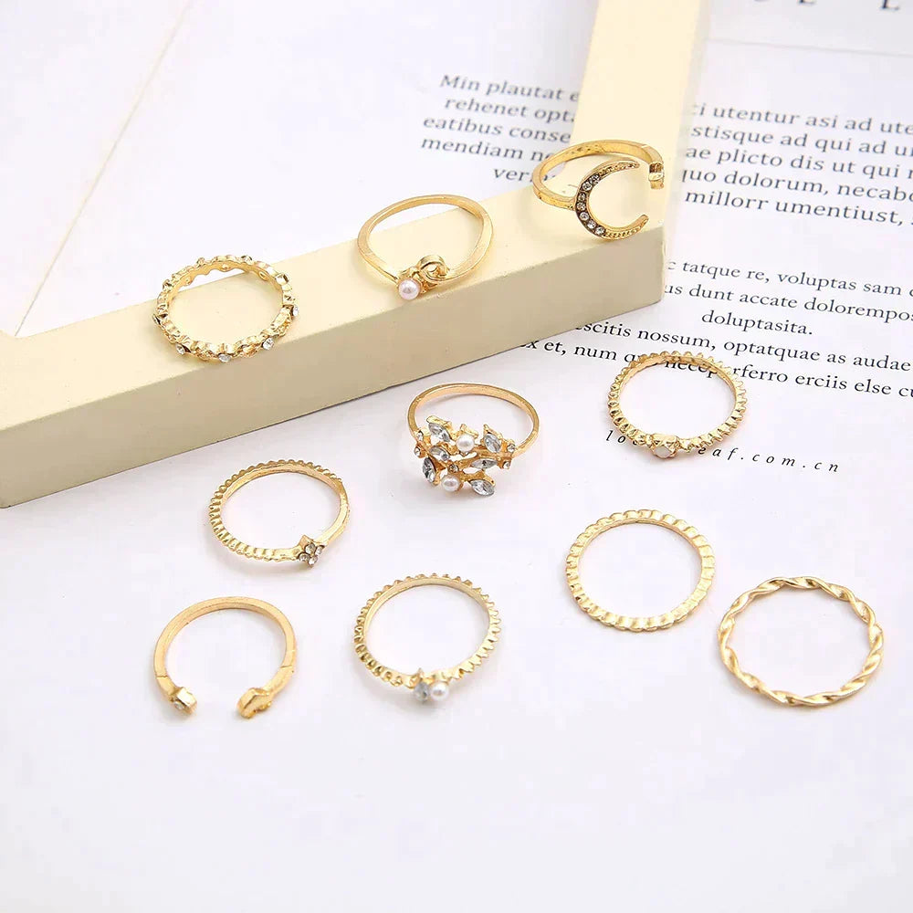 Set di 10 anelli boho in argento e oro