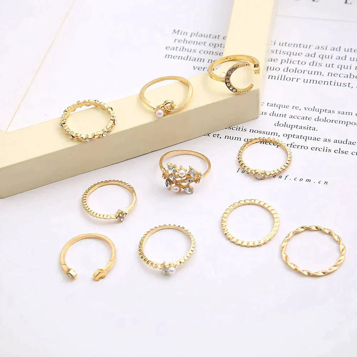 Set di 10 anelli boho in argento e oro