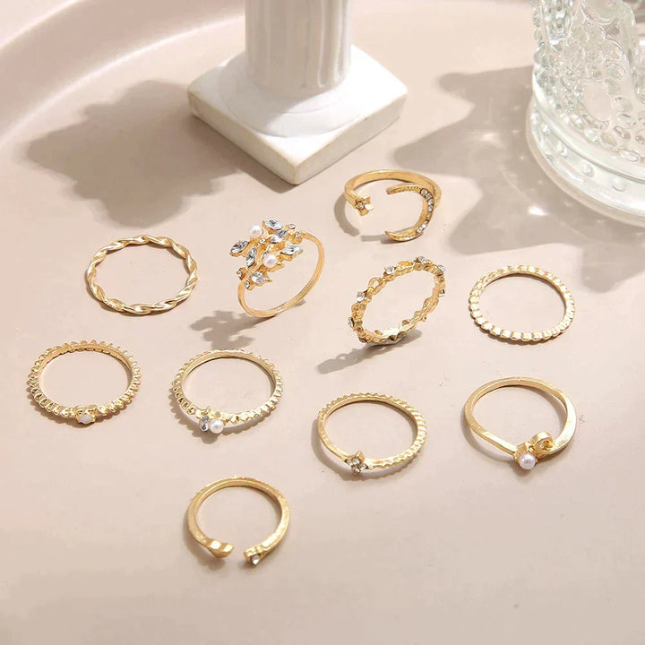 Set di 10 anelli boho in argento e oro