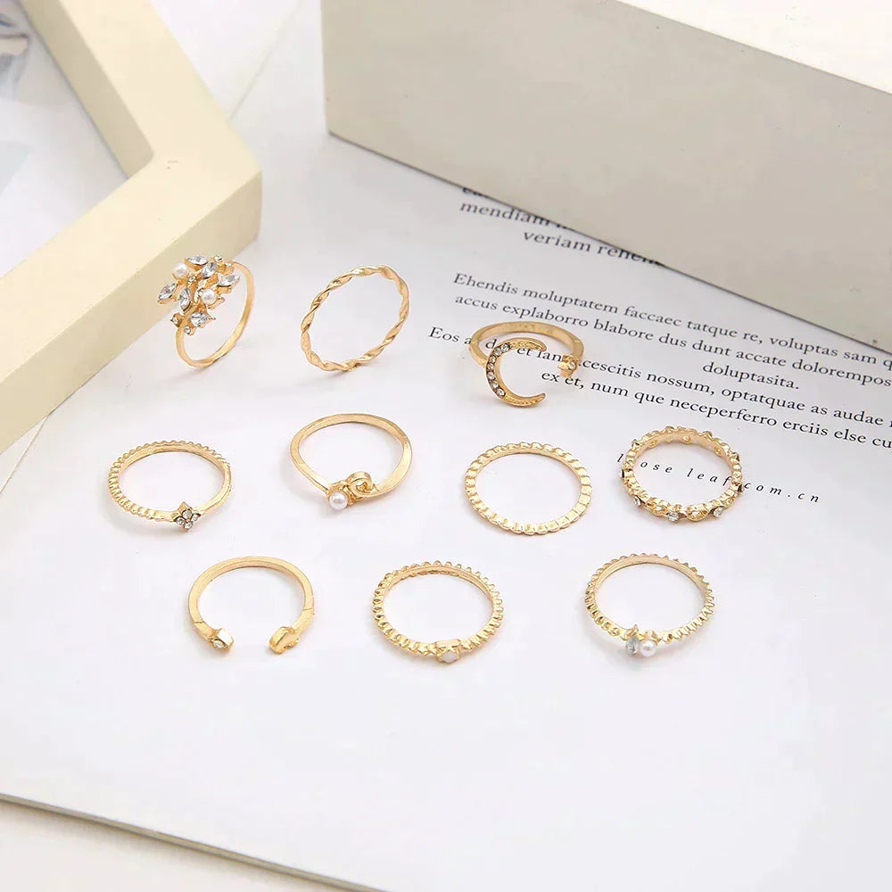Set di 10 anelli boho in argento e oro