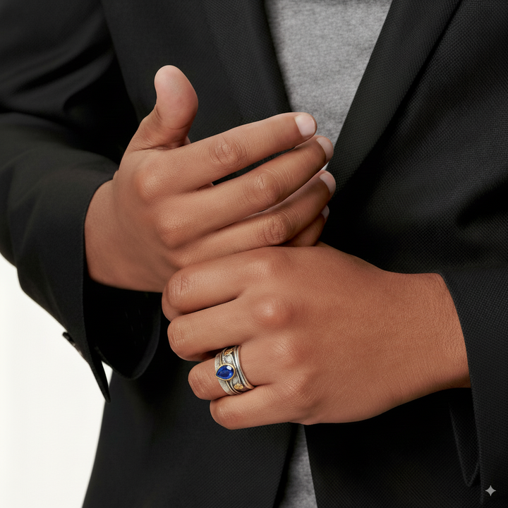 Anello in argento vintage con cristallo blu