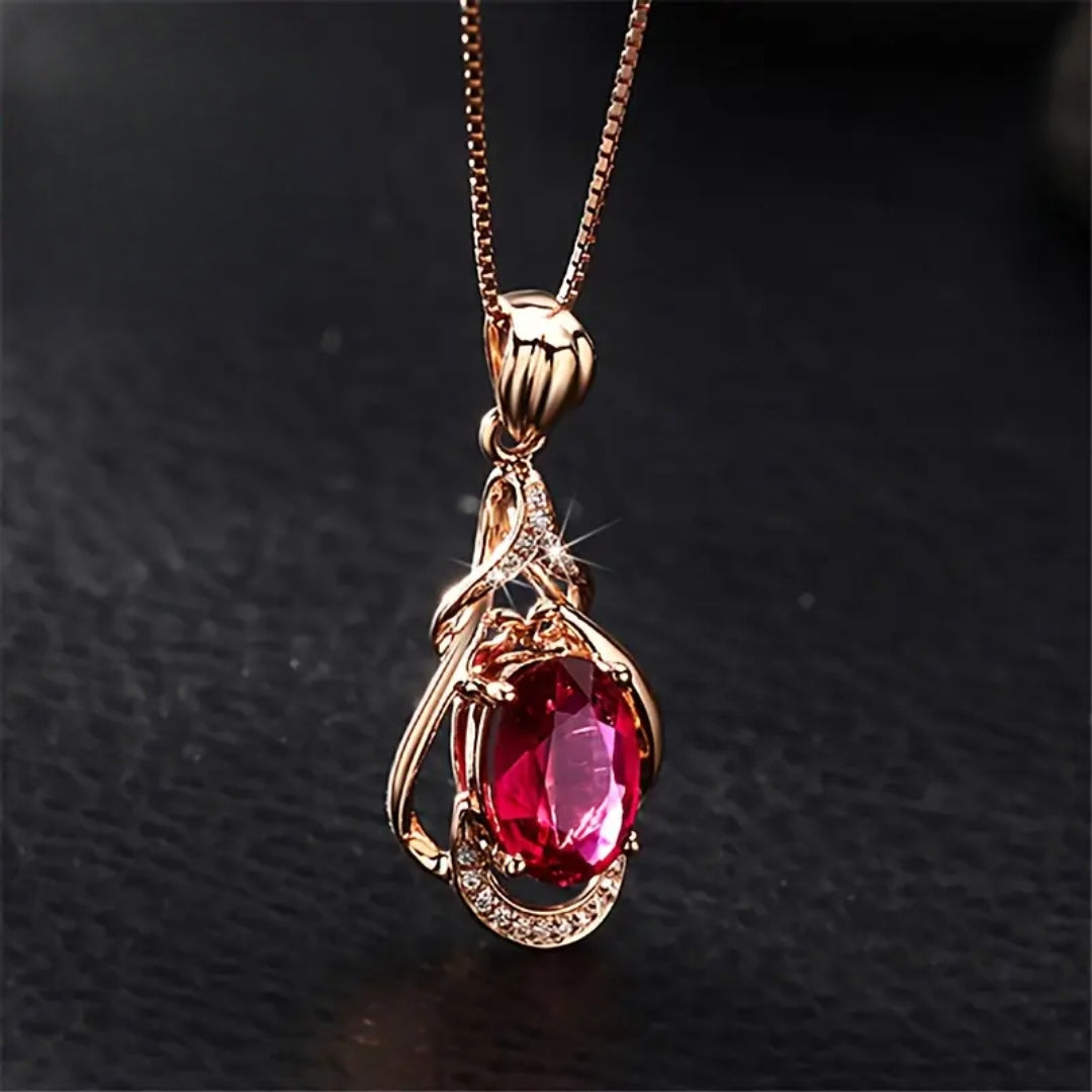 Collana Elegante con Cristalli Rossi e Oro