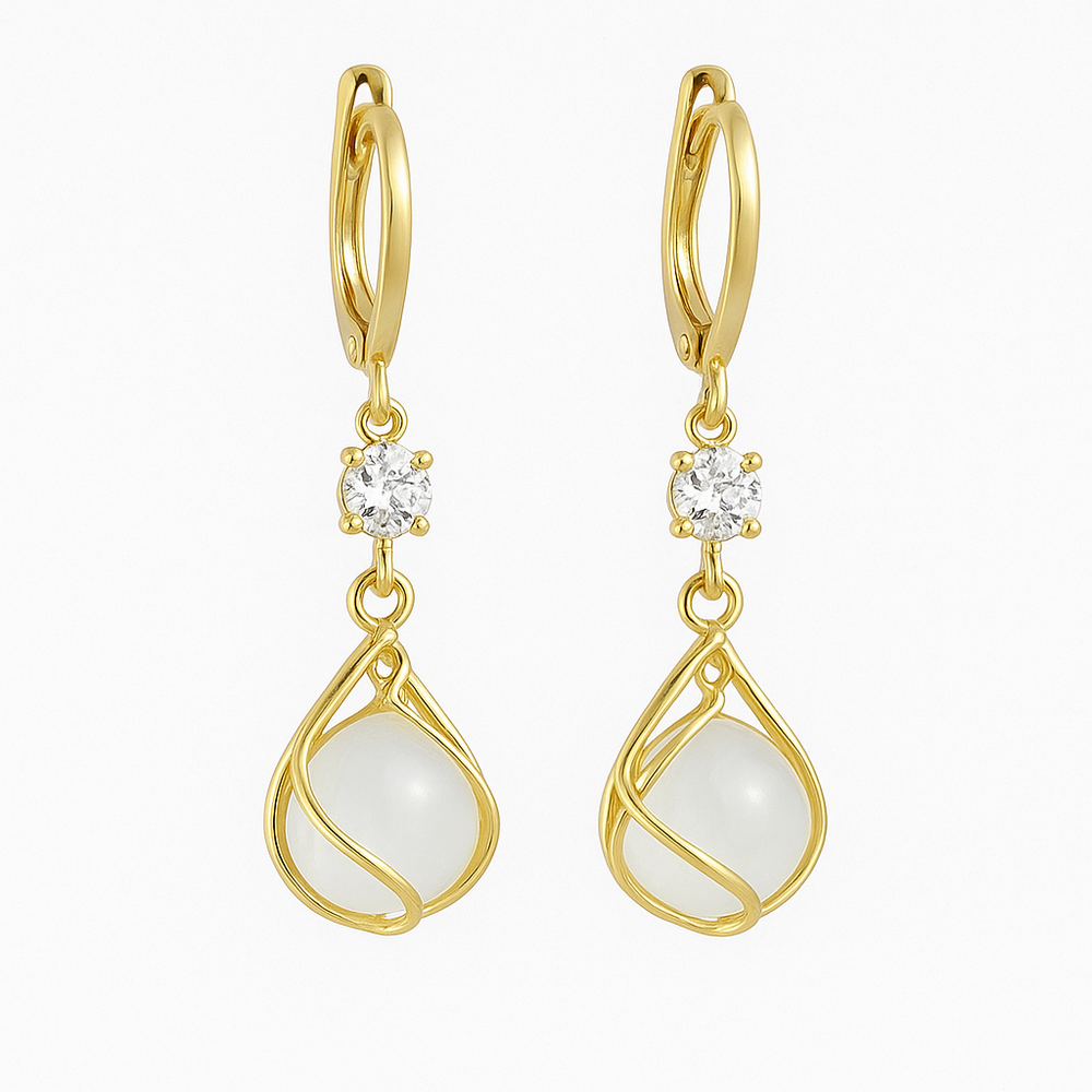 Orecchini Pendenti in Oro con Opale Bianco
