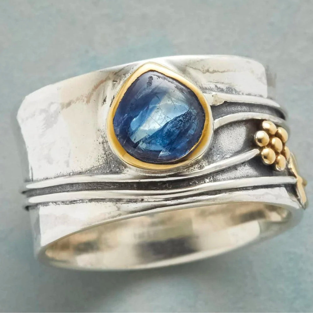 Anello Vintage con Zaffiro Blu Placcato Argento