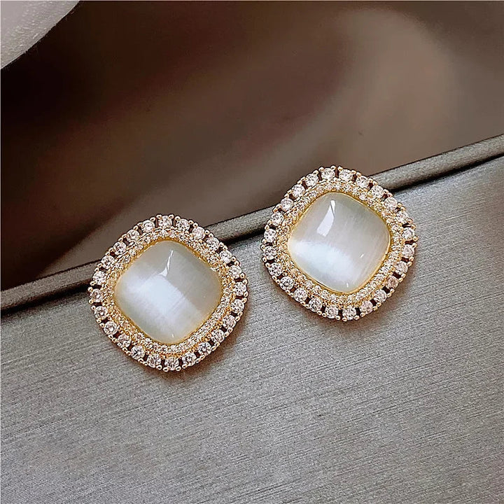Orecchini Chic Quadrati con Opale e Zirconi Cubici