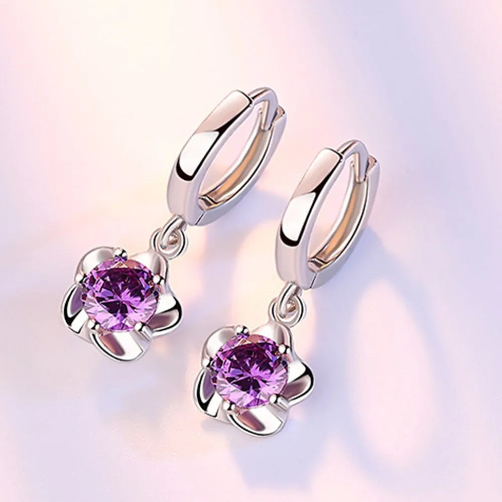 Orecchini in Argento Sterling con Zirconi Viola e Bianchi