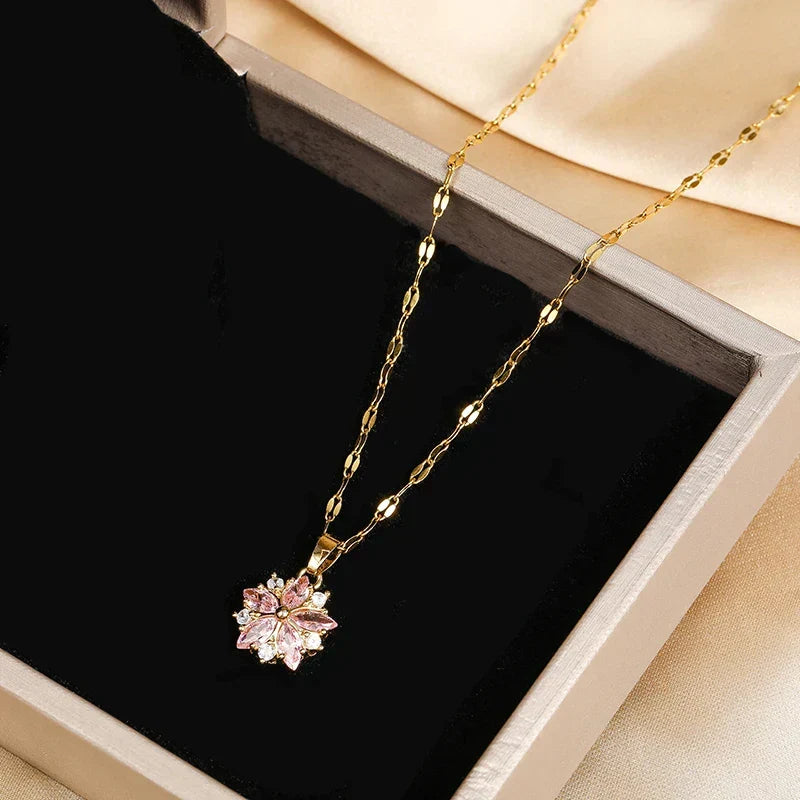 Collana Sakura Rosa Romantica in Acciaio Inossidabile