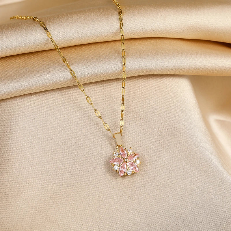Collana Sakura Rosa Romantica in Acciaio Inossidabile