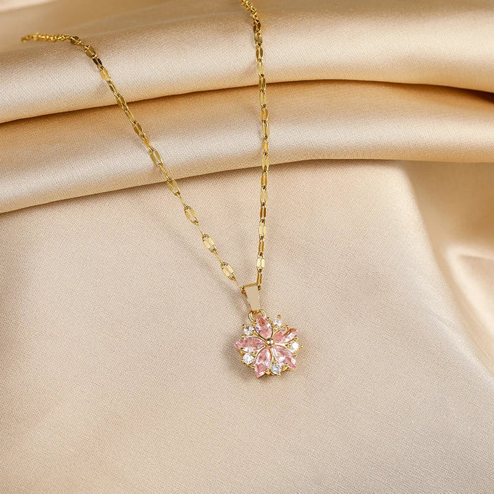 Collana Sakura Rosa Romantica in Acciaio Inossidabile