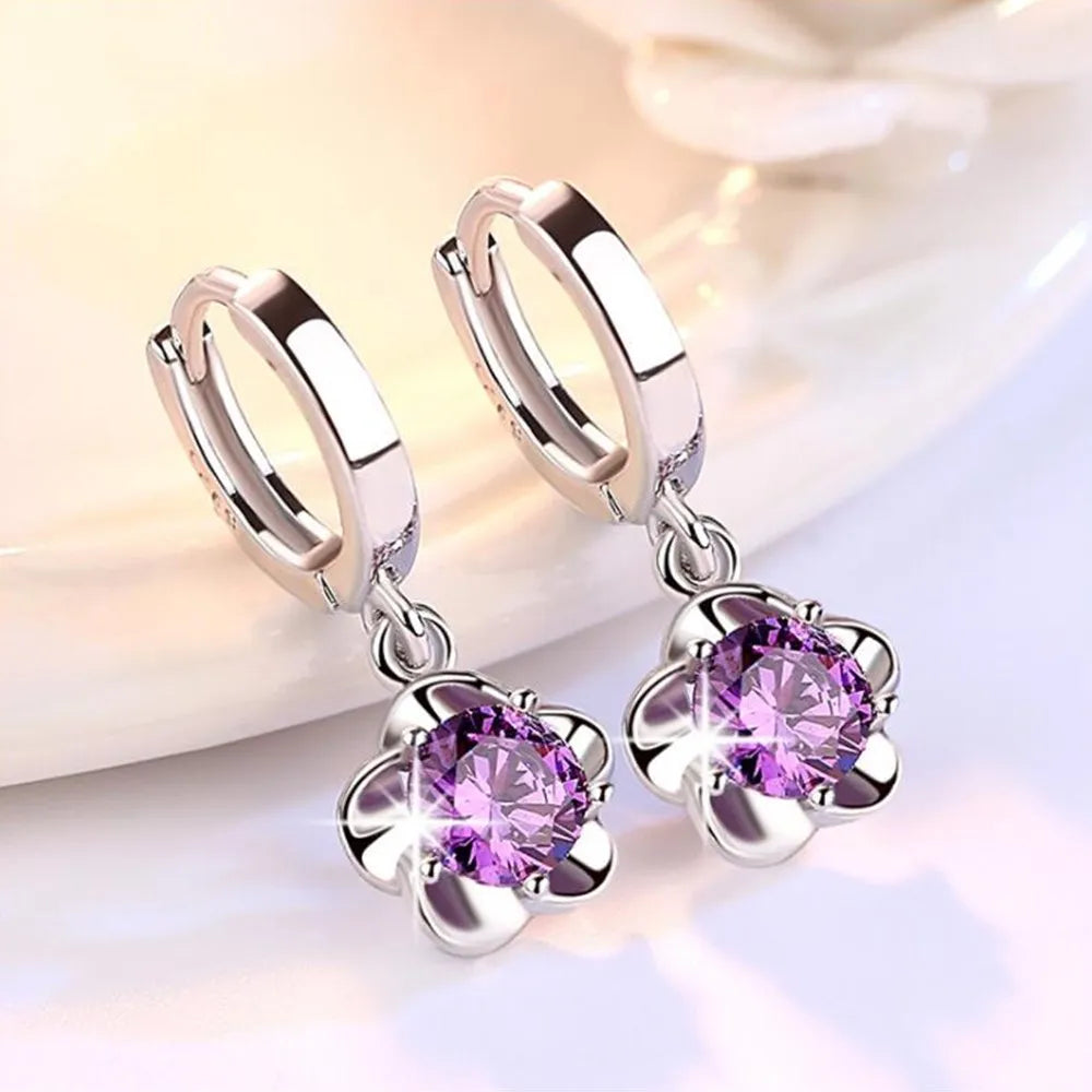 Orecchini in Argento Sterling con Zirconi Viola e Bianchi
