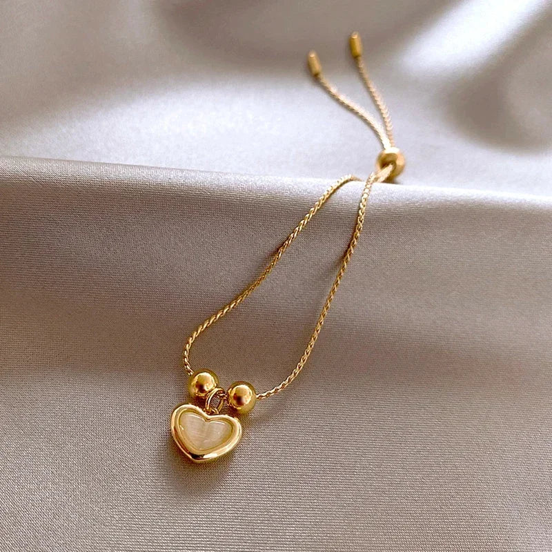 Bracciale Cuore in Opale Pesca Placcato Oro