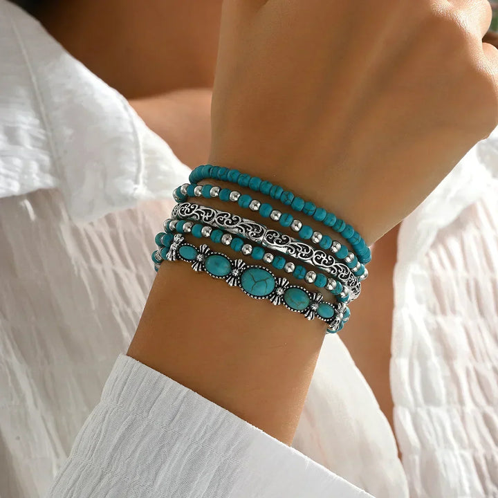 Set di bracciali boho con perle turchesi