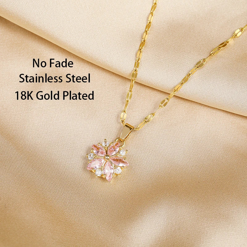 Collana Sakura Rosa Romantica in Acciaio Inossidabile
