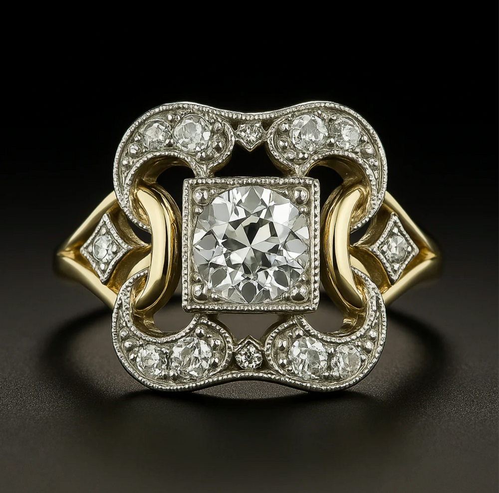 Anello Classico in Oro con Zirconi Vintage