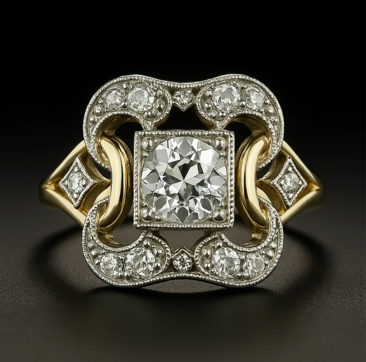 Anello Classico in Oro con Zirconi Vintage