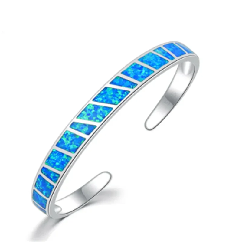 Bracciale Regolabile in Argento con Opale di Fuoco Blu
