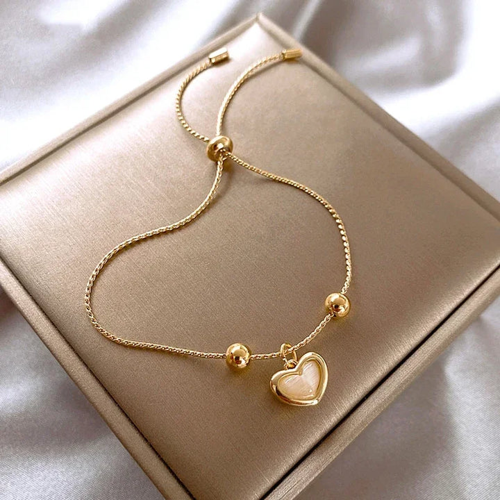 Bracciale Cuore in Opale Pesca Placcato Oro