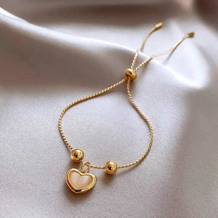 Bracciale Cuore in Opale Pesca Placcato Oro