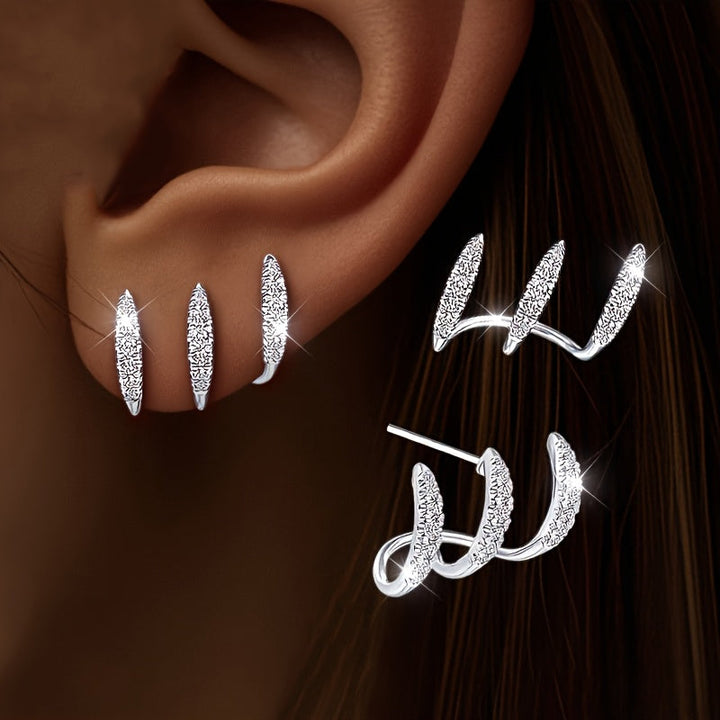 Orecchini Eleganti con Strass a Tre Griffe