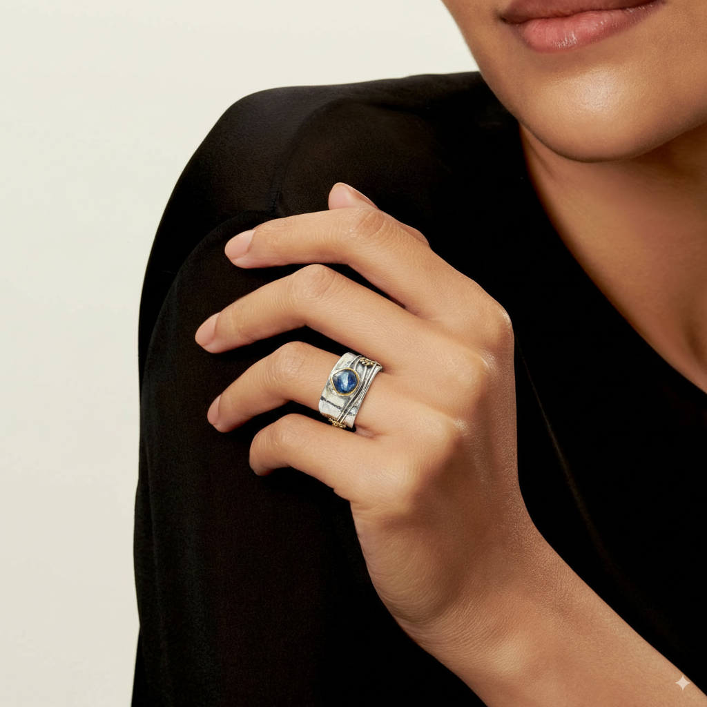 Anello in argento vintage con cristallo blu