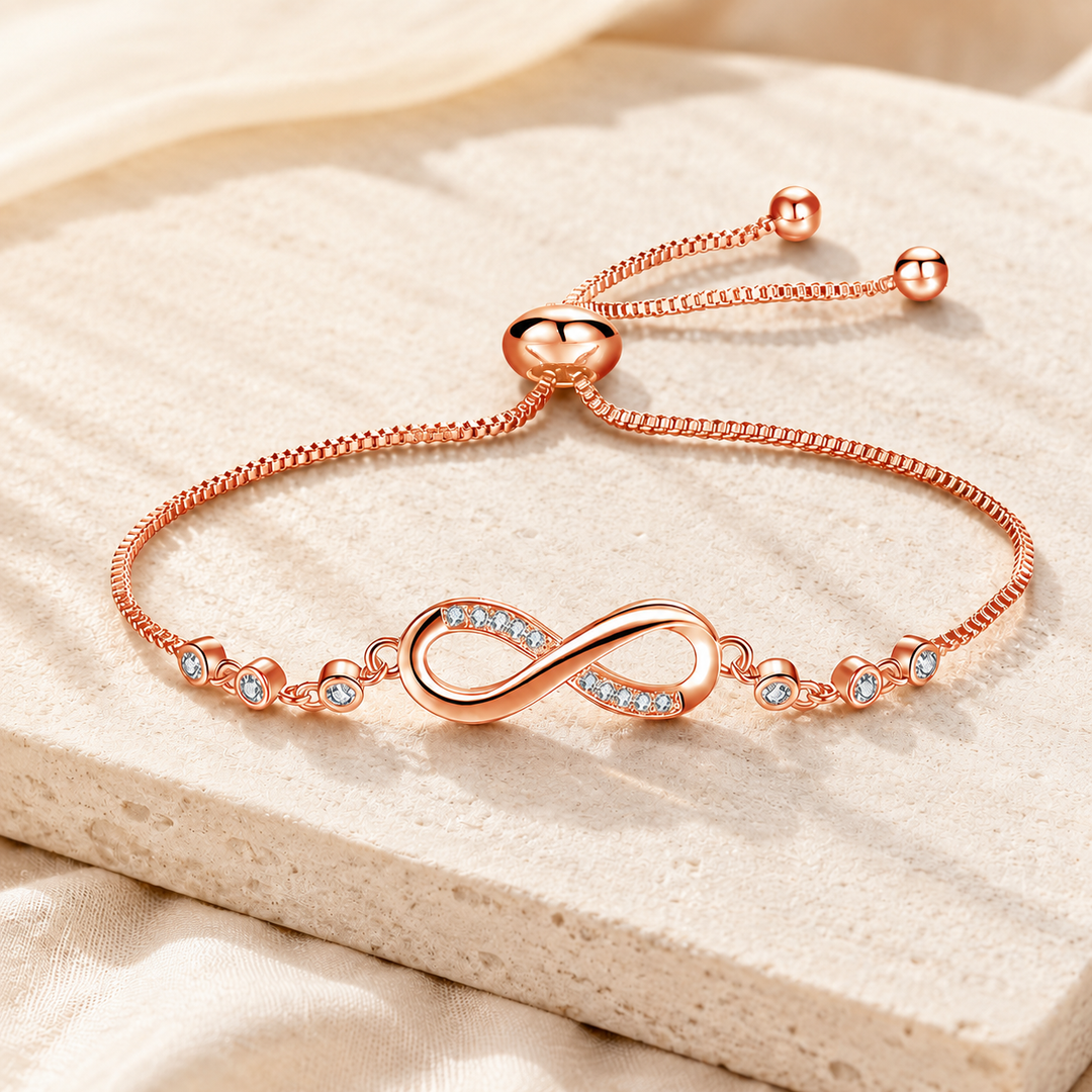 Bracciale regolabile chic in oro rosa a forma dell'infinito