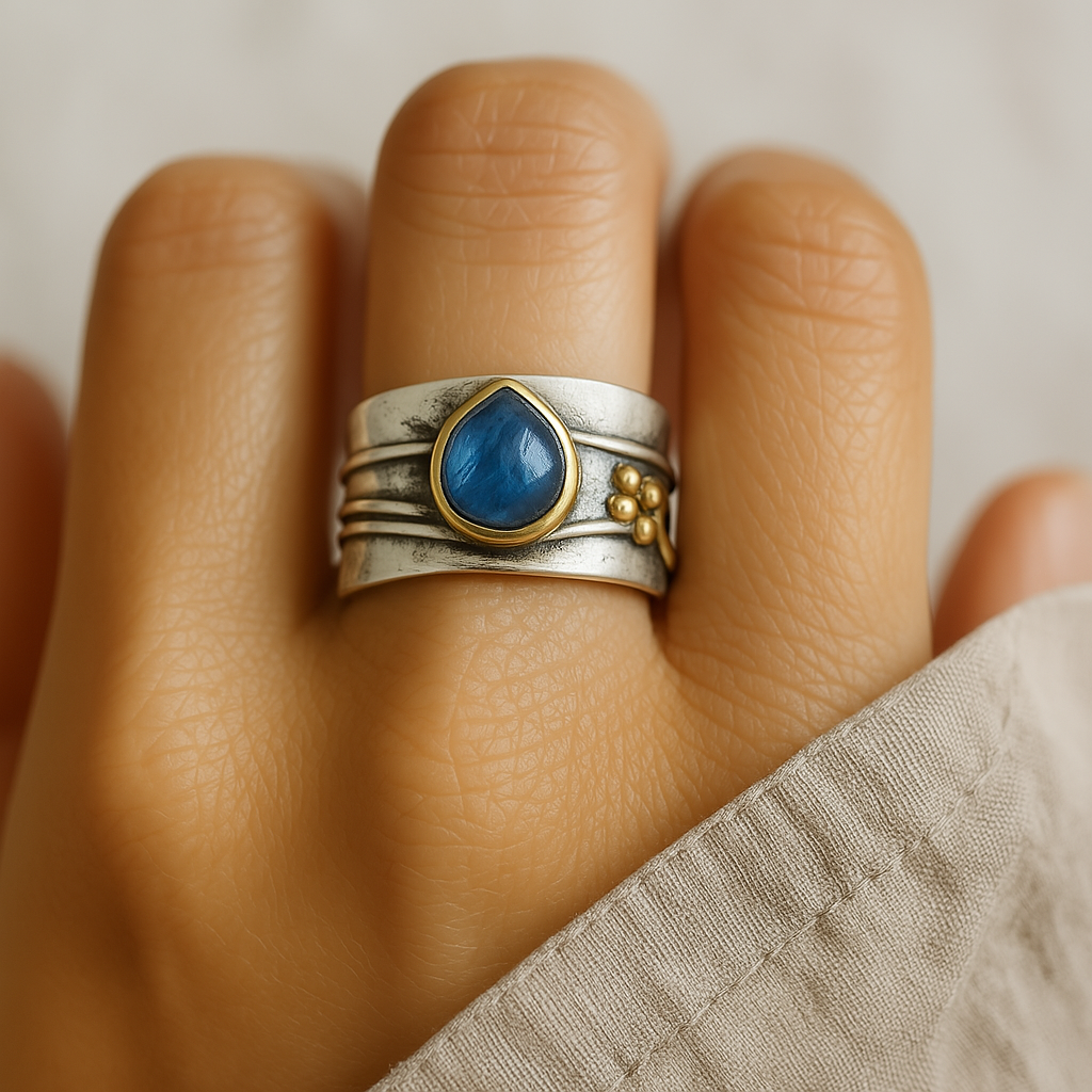 Anello Vintage con Zaffiro Blu Placcato Argento