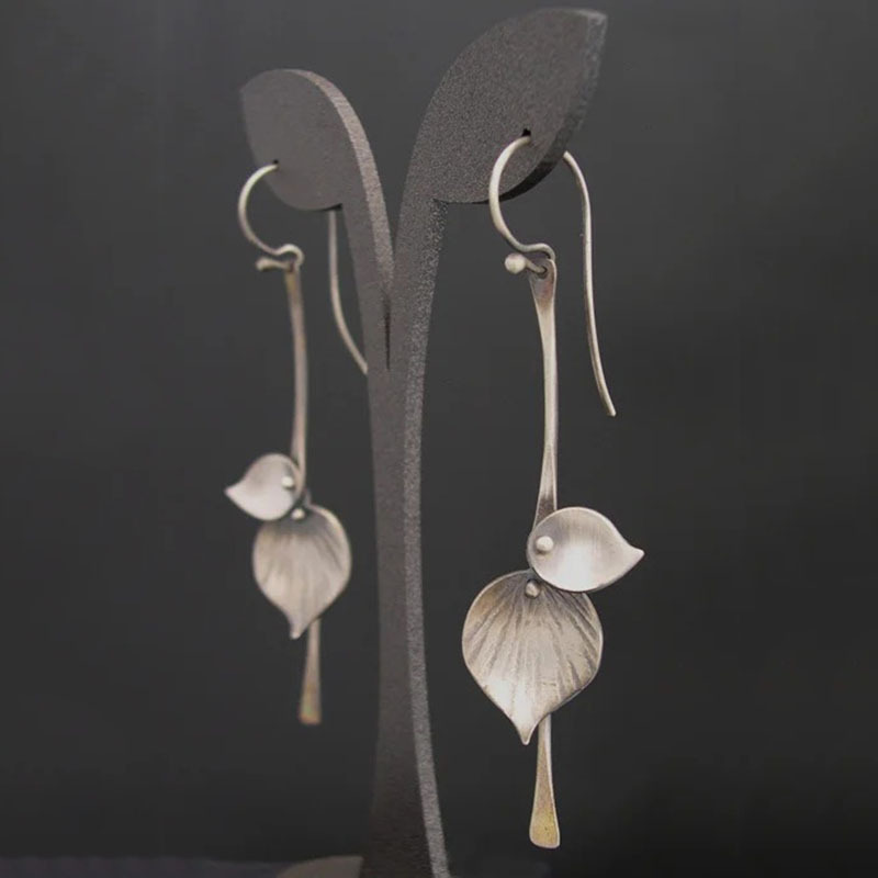 Orecchini Vintage in Argento a Forma di Foglia