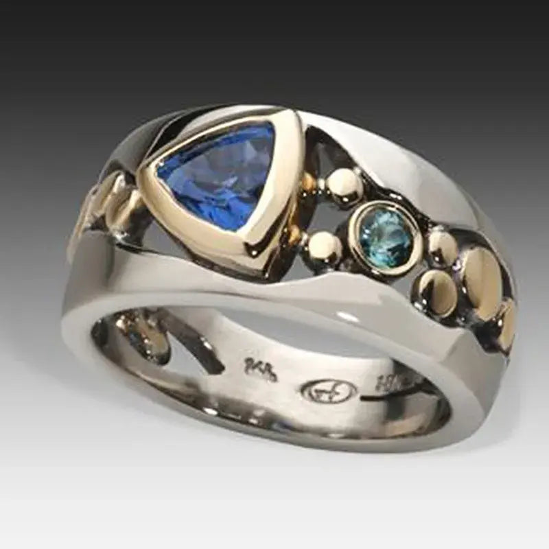 Anello Elegante Vintage con Cristallo Blu