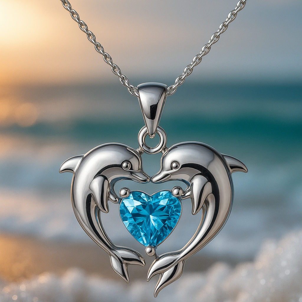 Collana senza tempo in argento con delfini e opale