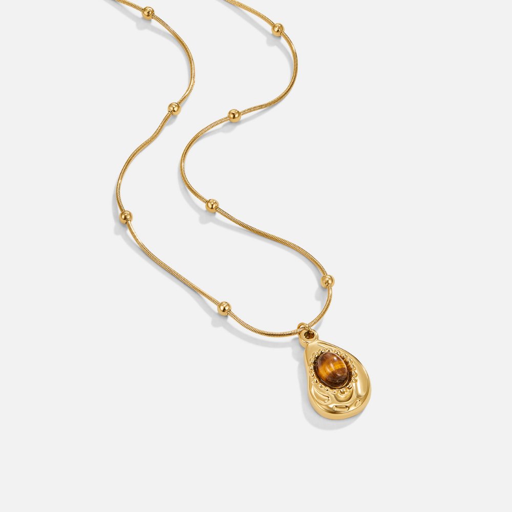Collana Elegante in Oro con Pietra Occhio di Tigre